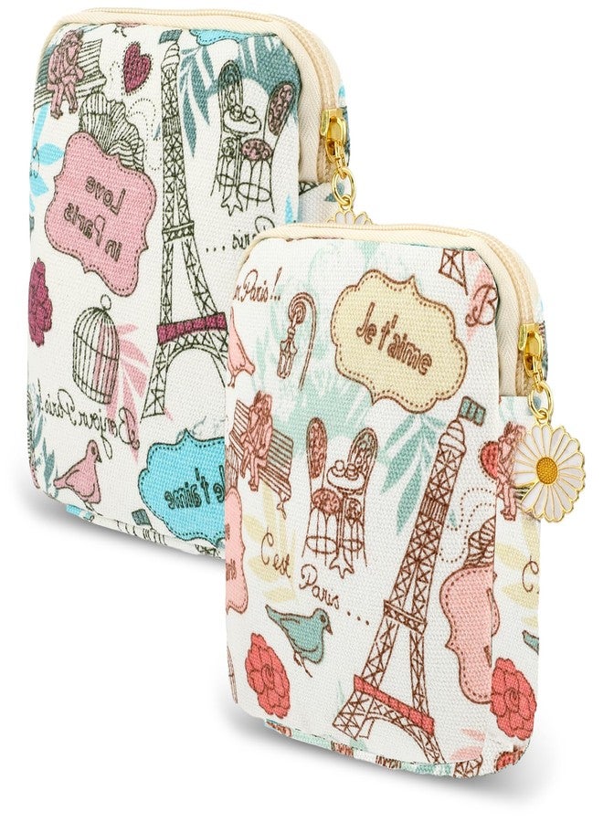 cobee 2PCS Sanitary Pad Storage Bag, Cute Sanitary Napkin Storage Purses Portable Period Bag with Daisy Zipper Panty Liner Tampon Menstrual Cup Nursing Pad Holder Pouch for Girls Women Travel(Tower) - Image 1